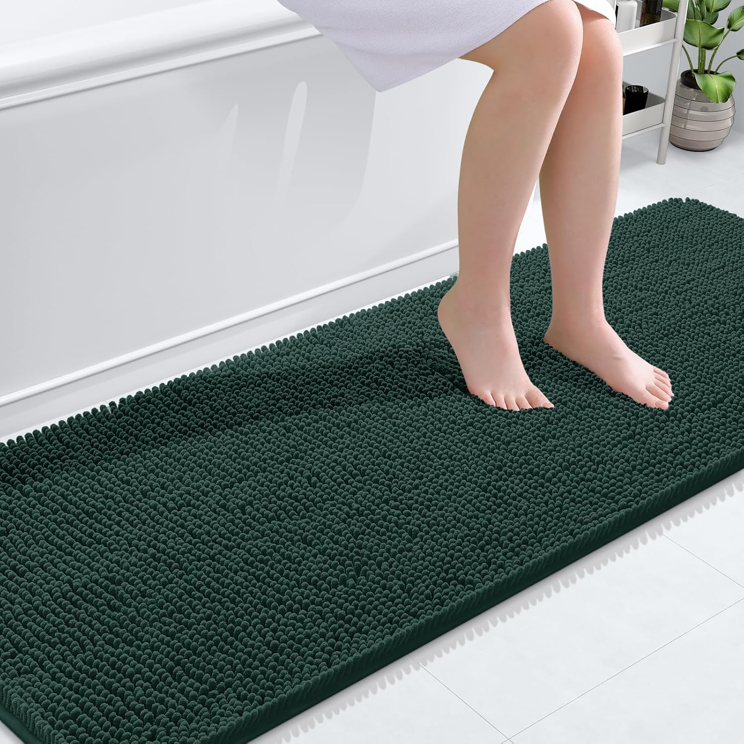 OLANLY Bathroom Runner Rug - Soft Absorbent Chenille with Rubber Backing | 70x24 Inches, Blackish Green