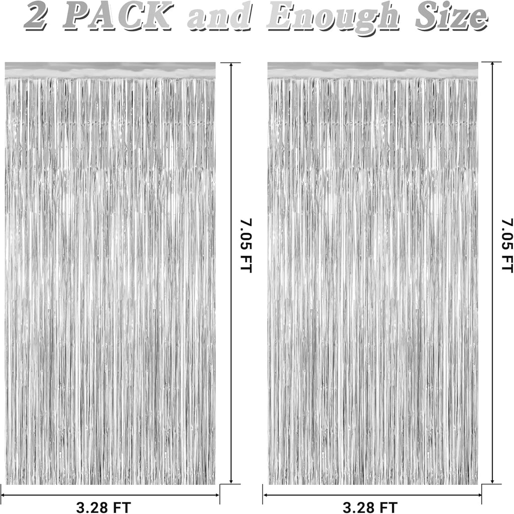 Skiennix Tinsel Backdrop - Silver Fringe Curtains for Birthday Parties | 3.28 FT x 7.05 FT