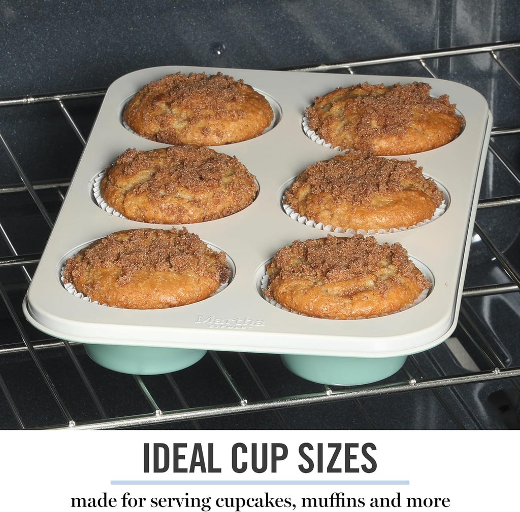 Martha Stewart Gallen 6-Cup Nonstick Muffin Pan - Durable Teal Bakeware for Perfect Cupcakes & Mini Cakes
