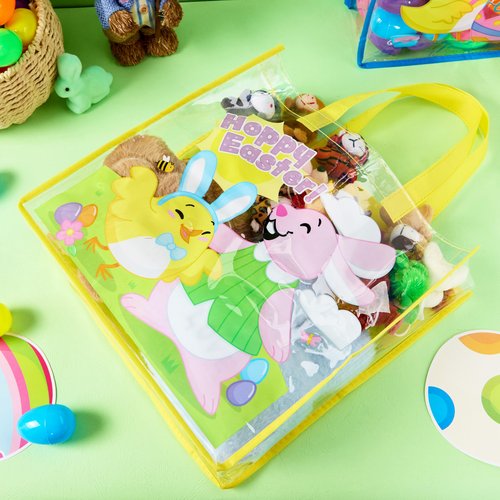JOYIN 6 Pcs Easter Party Favor Supplies Gift Bags For Kids, 13" x 13" x 4" Big Size Non Woven Goodie Reusable Easter Rabbit Bunny Party Treat Bags with Handles for Egg Hunt