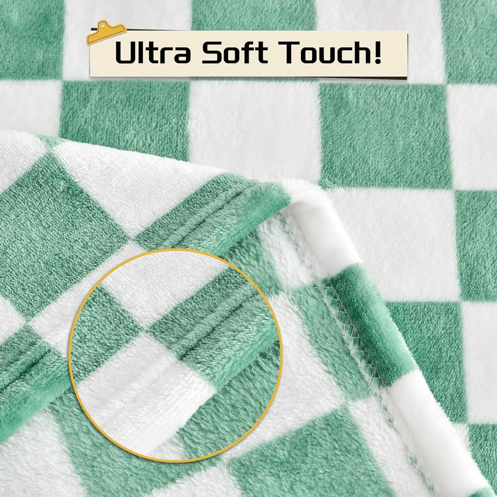 Yurhap Checkered Baby Blanket - Ultra Soft Fleece for Boys | Cozy 30x40 Inch Jade Green Crib Gift