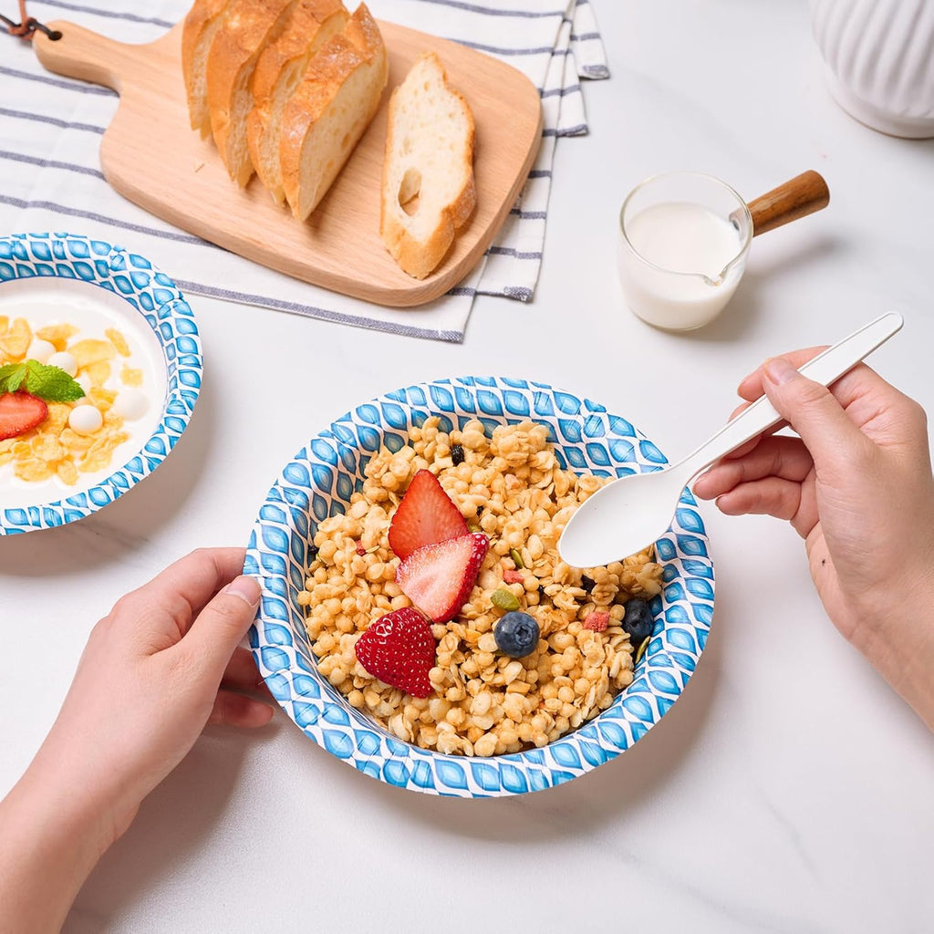 MUCHII 20 Oz Disposable Paper Bowls - 180 Count, Soak Proof Design for All Meals