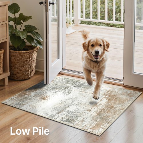 GENIMO Kitchen Rugs Sets of 3 Non Slip Washable Kitchen Mats for Floor, Waterproof Abstract Kitchen Runner Rug, Floor Mat Carpet for Hallway, Laundry, Sink, Entryway, Bathroom, Gold