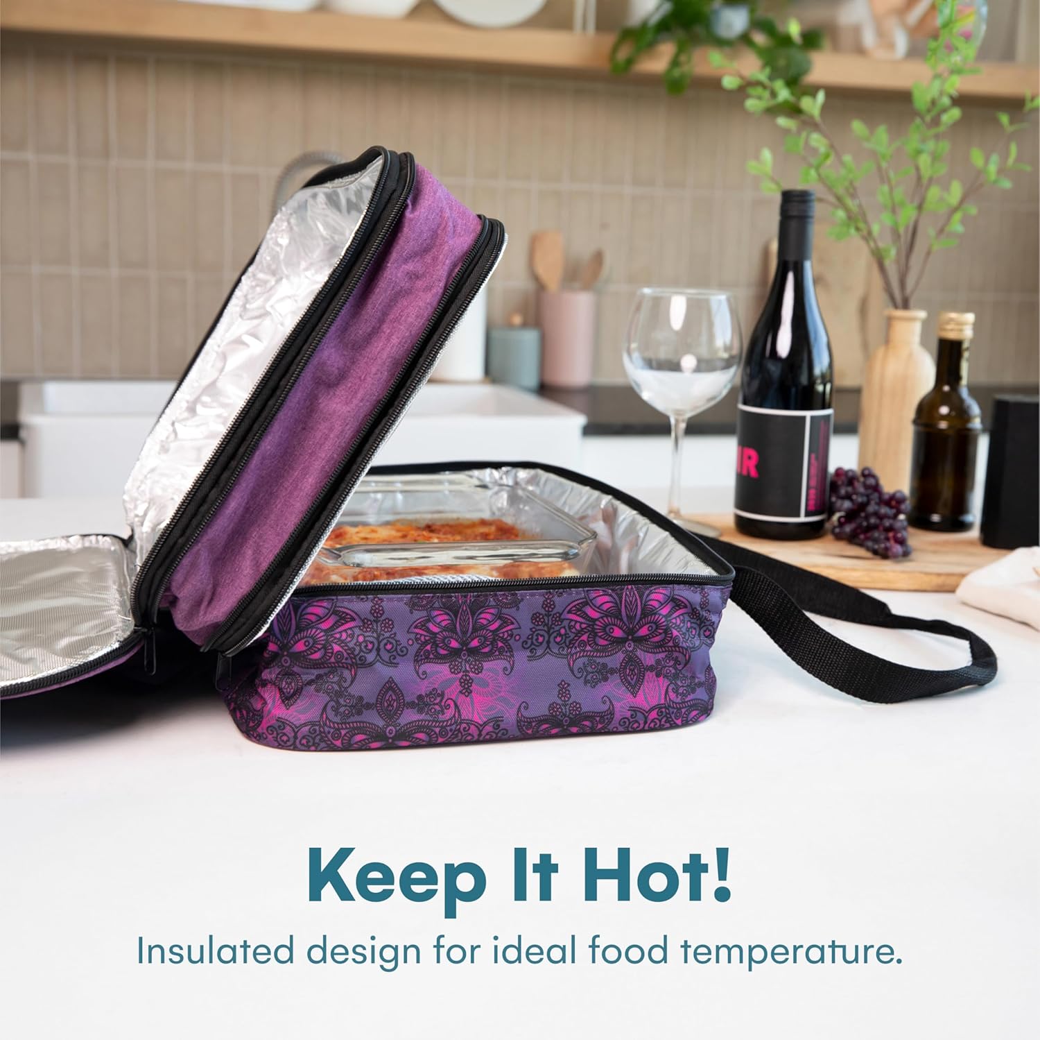 VP Home Double Casserole Insulated Food Containers - Stylish Henna Tattoo Design for Travel & Picnics