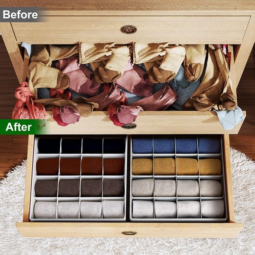 Homsorout Sock Organizers - Large Foldable Drawer Storage for Men's Socks & Underwear | 4 Pack (Grey)