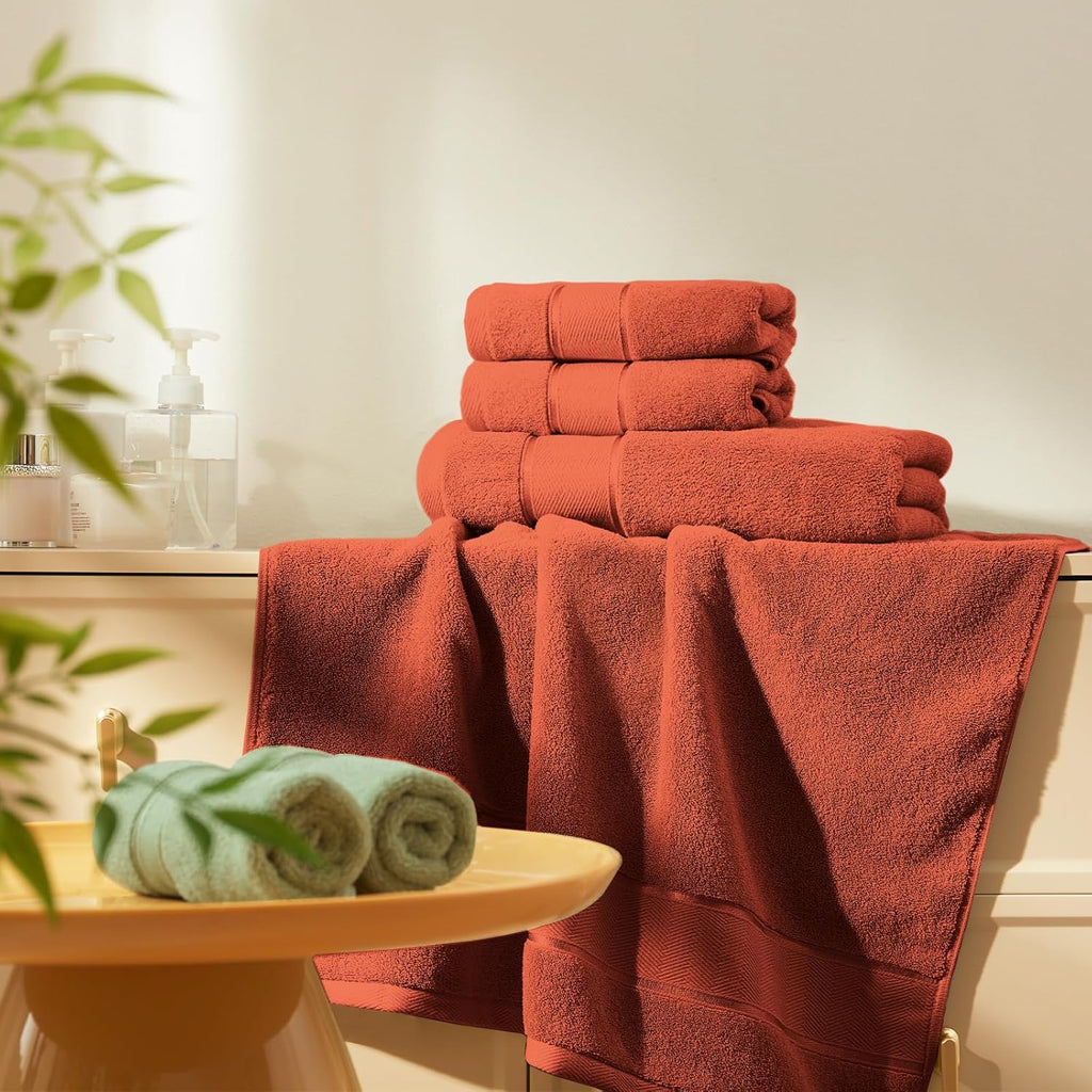 Marvione Bath Towels Set - 100% Turkish Cotton, Highly Absorbent & Soft | 6-Piece in Burnt Orange