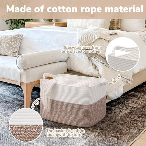 Goodpick Woven Storage Baskets - Large Rectangle Toy Organizer with Handles | 18 x 14 x 12 Inches
