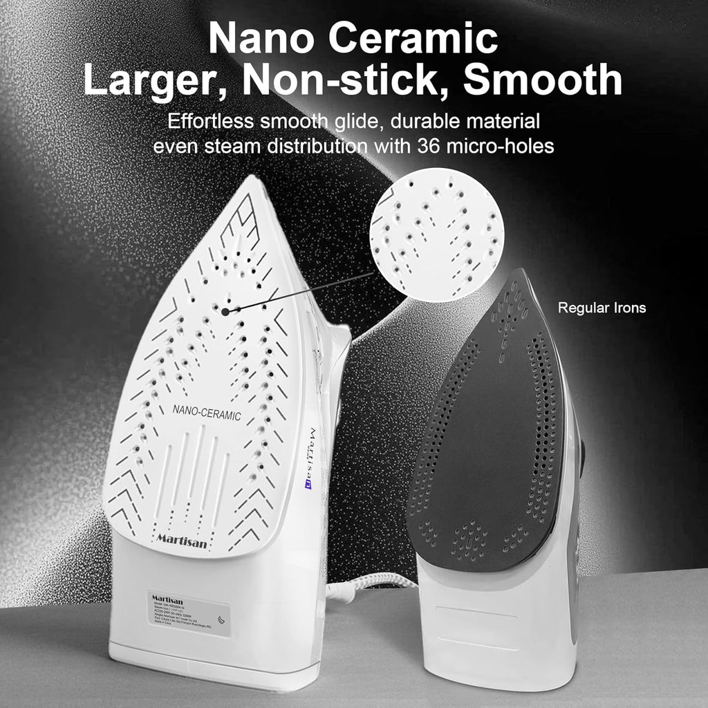 Martisan Steam Iron - 1800W Nano Ceramic Soleplate | Dynamic Steam Burst & Precise Thermostat for All Fabrics