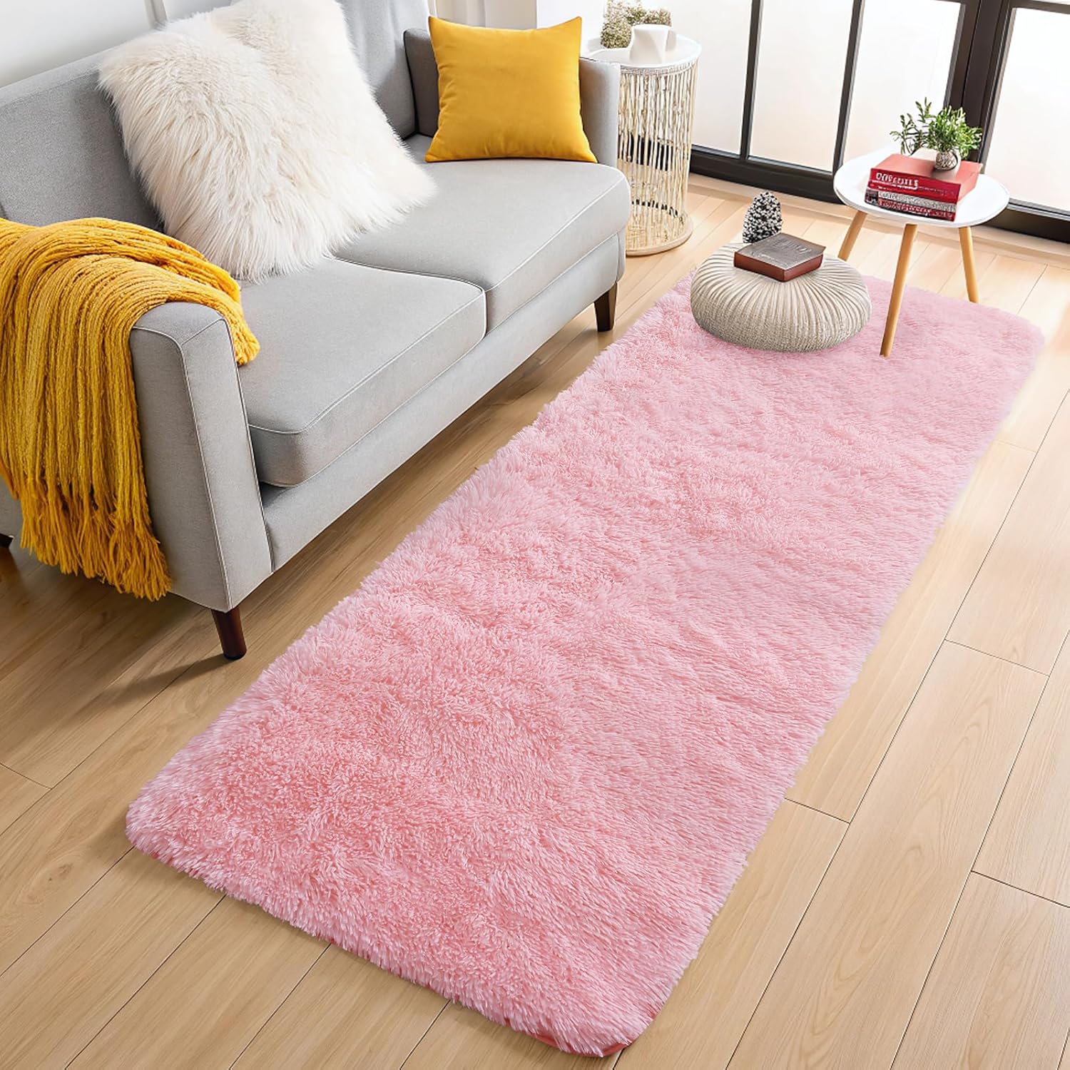 OLANLY Machine Washable 2x5 Runner Rug - Soft Fluffy Shaggy Carpet for Bedroom & Hallway | Pink Aesthetic Decor