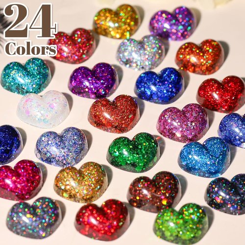 LEOBRO Holographic Chunky Glitter - 24 Jars for Crafts, Makeup, Nail Art & Party Decor