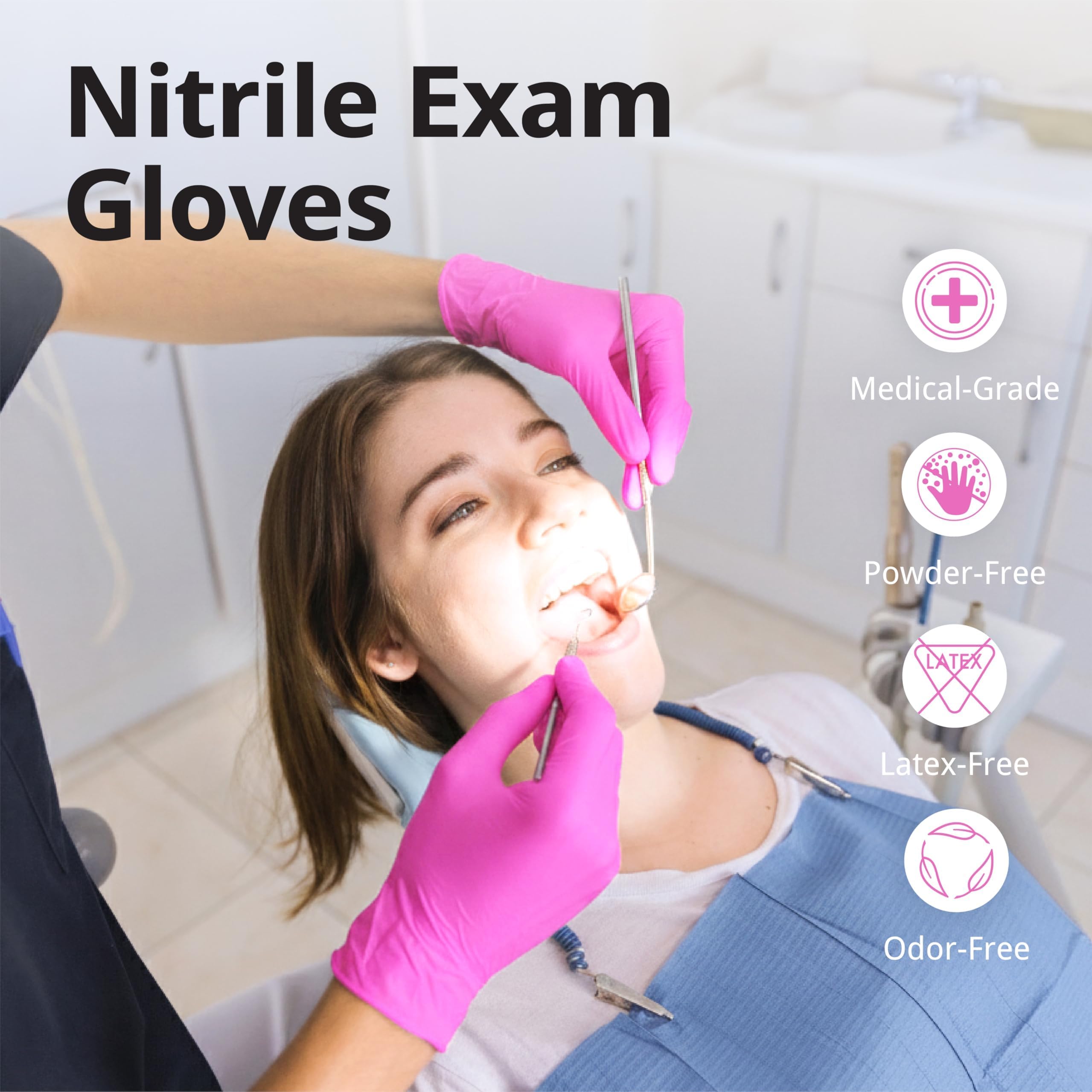 SwiftGrip Pink Gloves Powder-Free Nitrile Gloves, 100ct Box - 3-Mil, Gloves Disposable Latex Free, for Kitchen, Cleaning, Estheticians, Hair Stylist - Pink/Fuchsia(Medium)