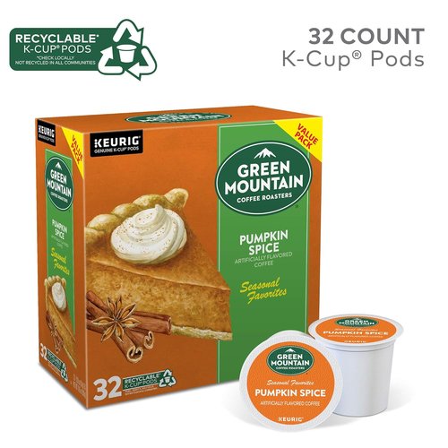 Green Mountain Coffee Roasters Pumpkin Spice Seasonal Coffee - 32 Count Pods for Fall Flavor
