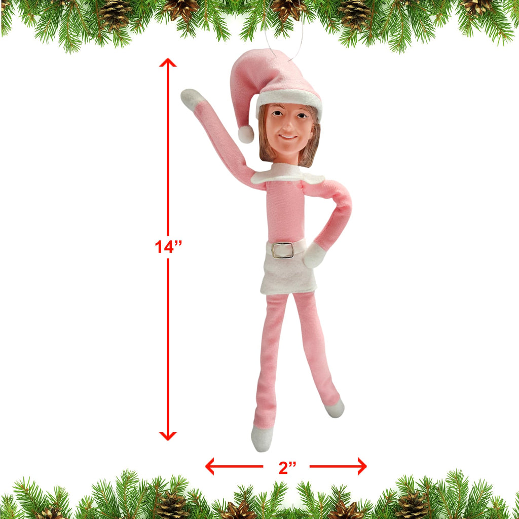 Party Monkeys Bend and Pose Pink Timeless Holiday Charm Martha Elf 35cm Ornament – Handmade Pink Christmas Elf Decoration for Tree, Mantel, Shelf, and Holiday Party Décor