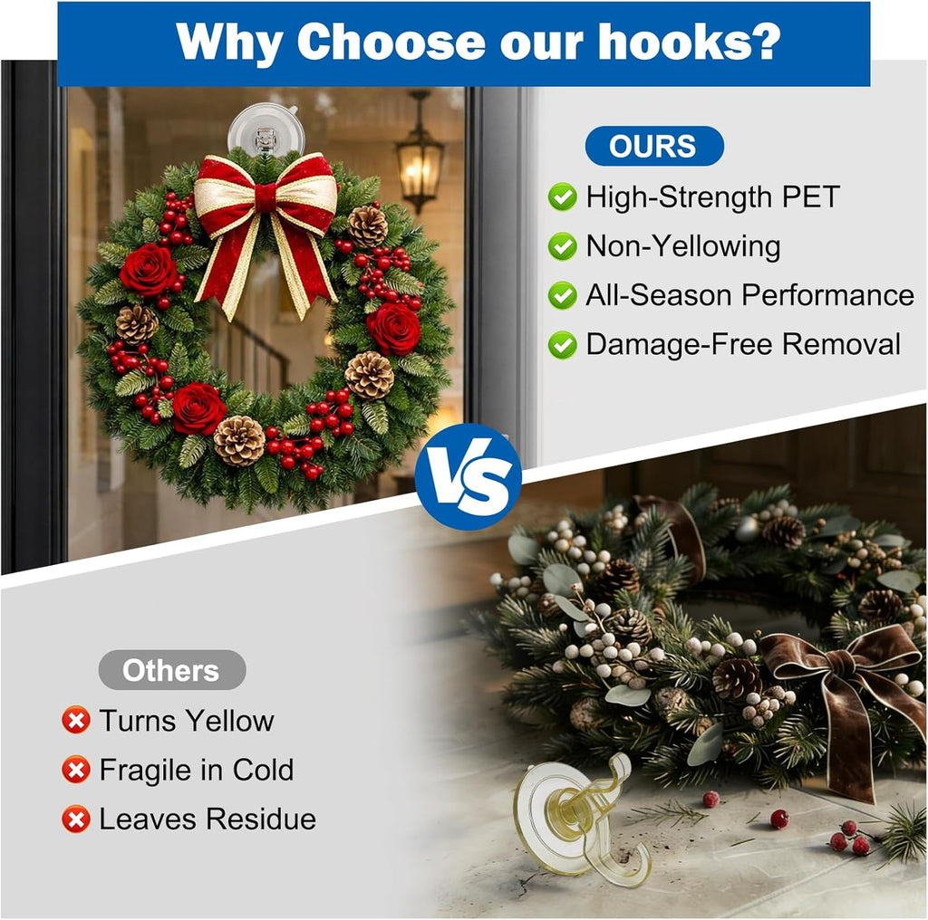 Skiennix 6 Pcs Suction Cup Wreath Hangers - Heavy Duty No-Damage Hooks for Glass & Tile Walls