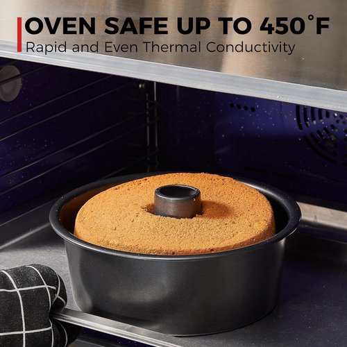 HONGBAKE 10-Inch Angel Food Cake Pan - Nonstick Removable Bottom, Heavy Duty Chiffon Mold, Dark Grey