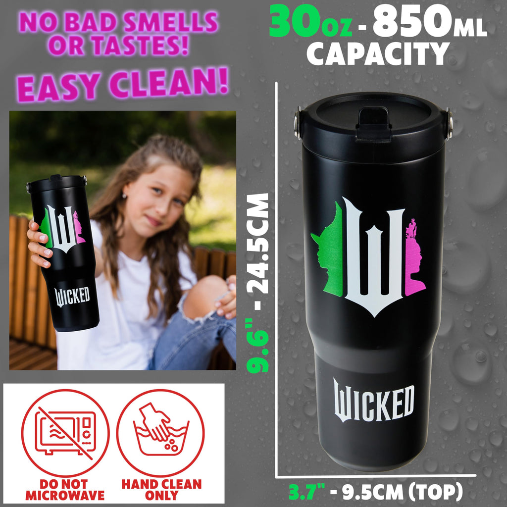 Get Trend Wicked Tumbler with Straw 30oz Girls Teens Insulated Cup with Lid Handle Travel Mug Cups with Lids for School Sports Gifts for Girls (Black Wicked)