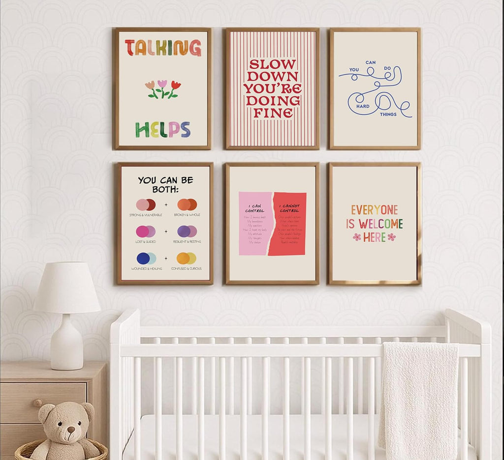 Skiennix 6-Piece Mental Health Wall Art - Inspirational Quotes Canvas Prints for Home & Office Decor