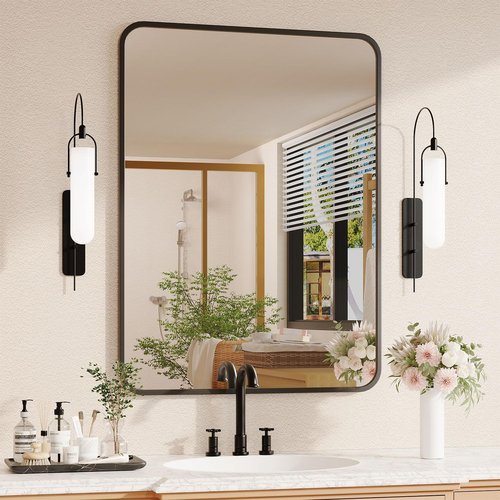 Black Bathroom Mirror - 22x30 Rectangle Wall-Mounted Vanity Mirror with Shatterproof Glass & Matte Aluminum Frame