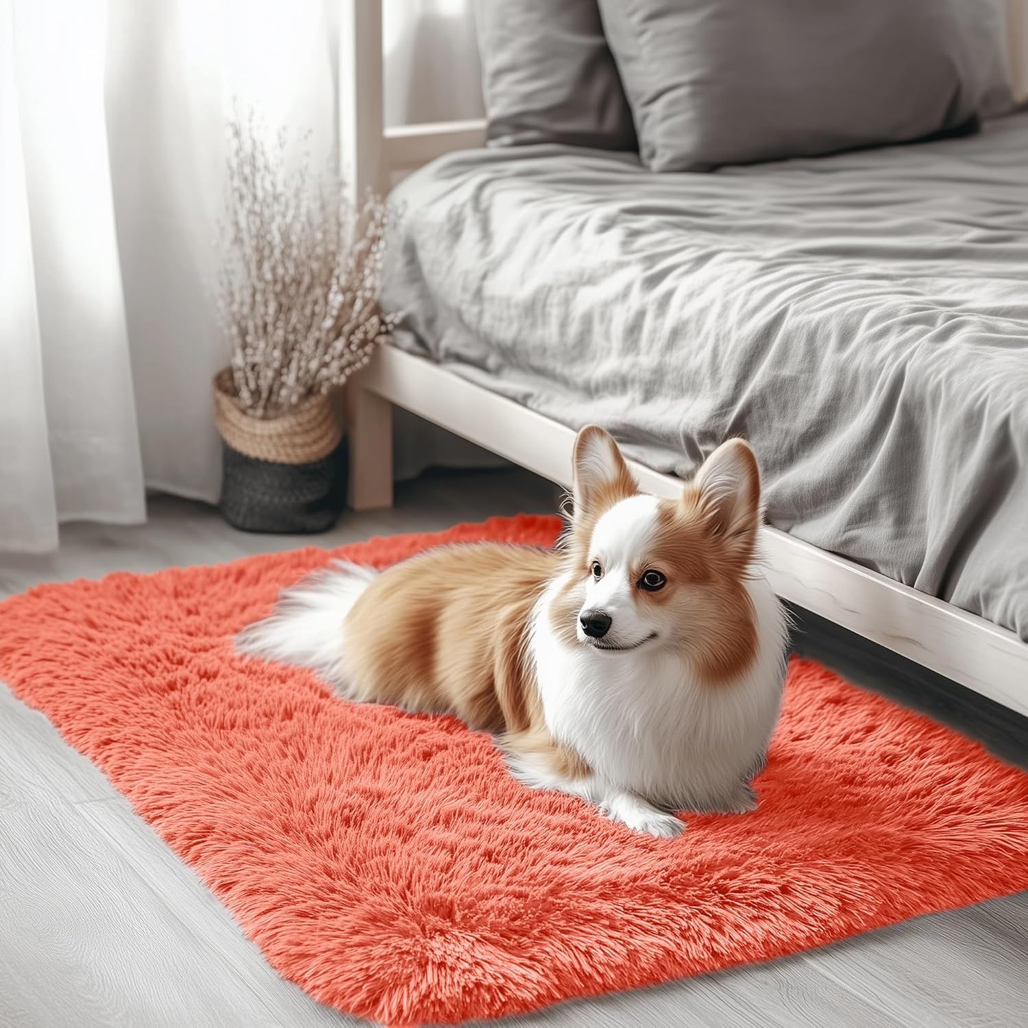 OLANLY Small Bedside Rug - Soft Fluffy Shaggy Indoor Carpet for Kids & Living Room | Coral Red 2x3