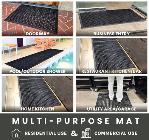 Rubber Floor Mats 60x36inch Anti Slip Mat Commercial Kitchen Mat Drainage Mat for Restaurant Bar Kitchen Entryway Indoor Outdoor