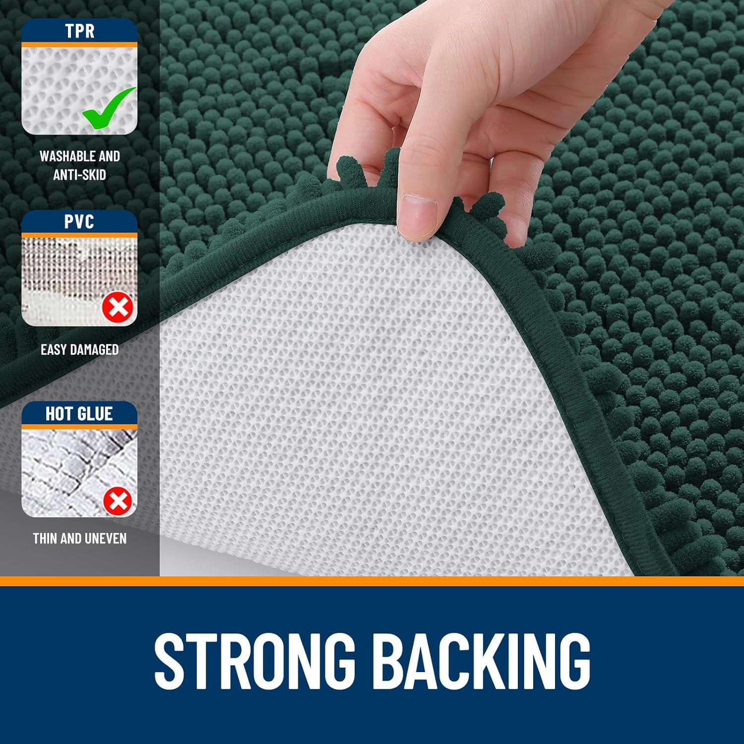 OLANLY Bathroom Runner Rugs - Soft Absorbent Chenille Mats with Rubber Backing | 44x24, Blackish Green