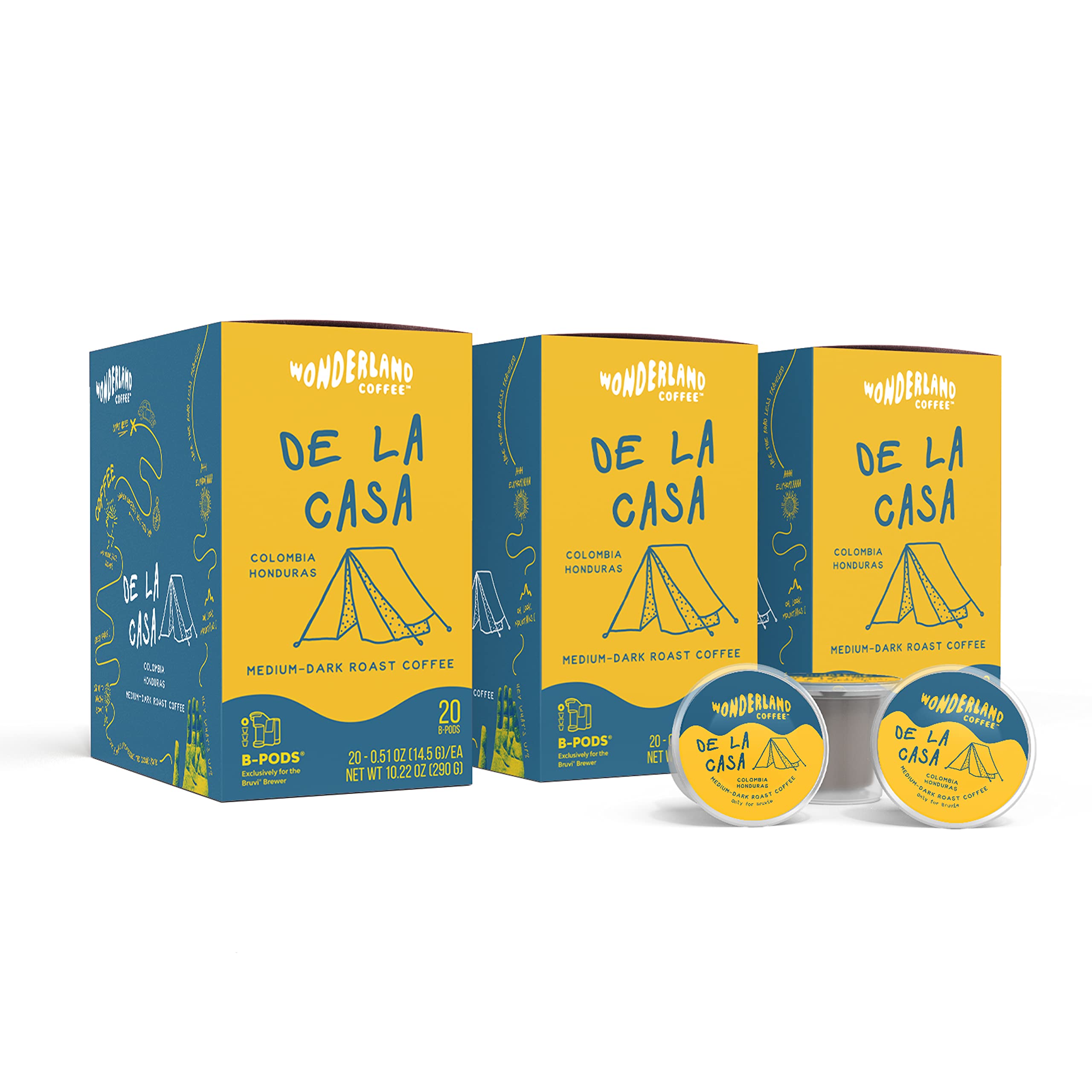 Wonderland Coffee | De La Casa Coffee B-Pods | Only Compatible with Bruvi Single-Serve Coffee Brewer | Includes 60 Pods
