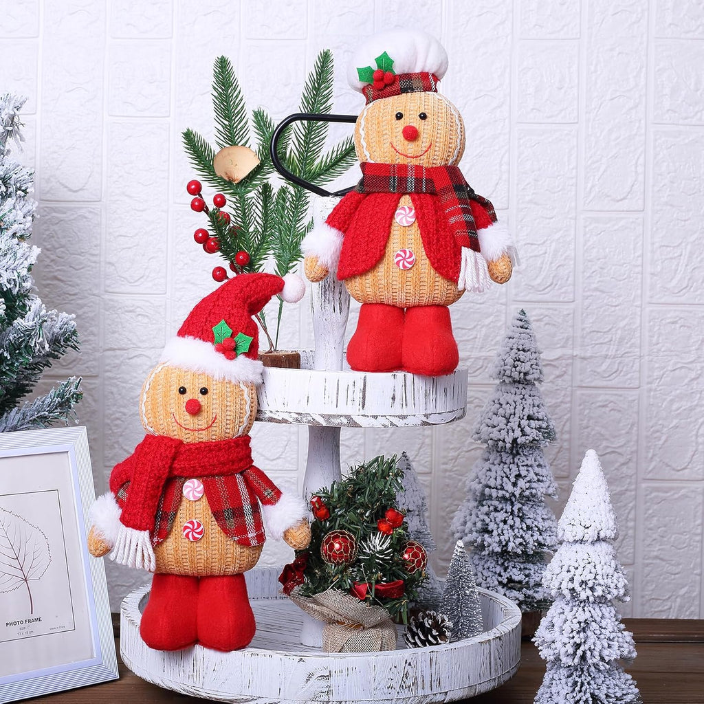 Quescu Gingerbread Christmas Decorations - 2PCS Plush Gingerbread Man Stuffed Dolls for Home Decor