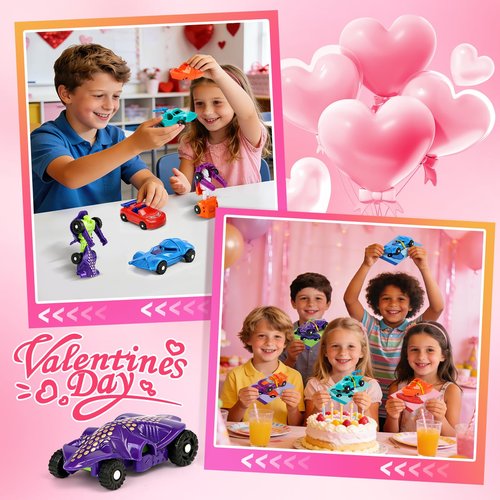 28-Pack Party Favor Gift Mini Transforming Robot Car Toys Bulk with Cards for Kids Transformer Vehicle Toys Party Favors School Classroom Gifts Exchange Goodie Bag Stuffers for Boys and Girls