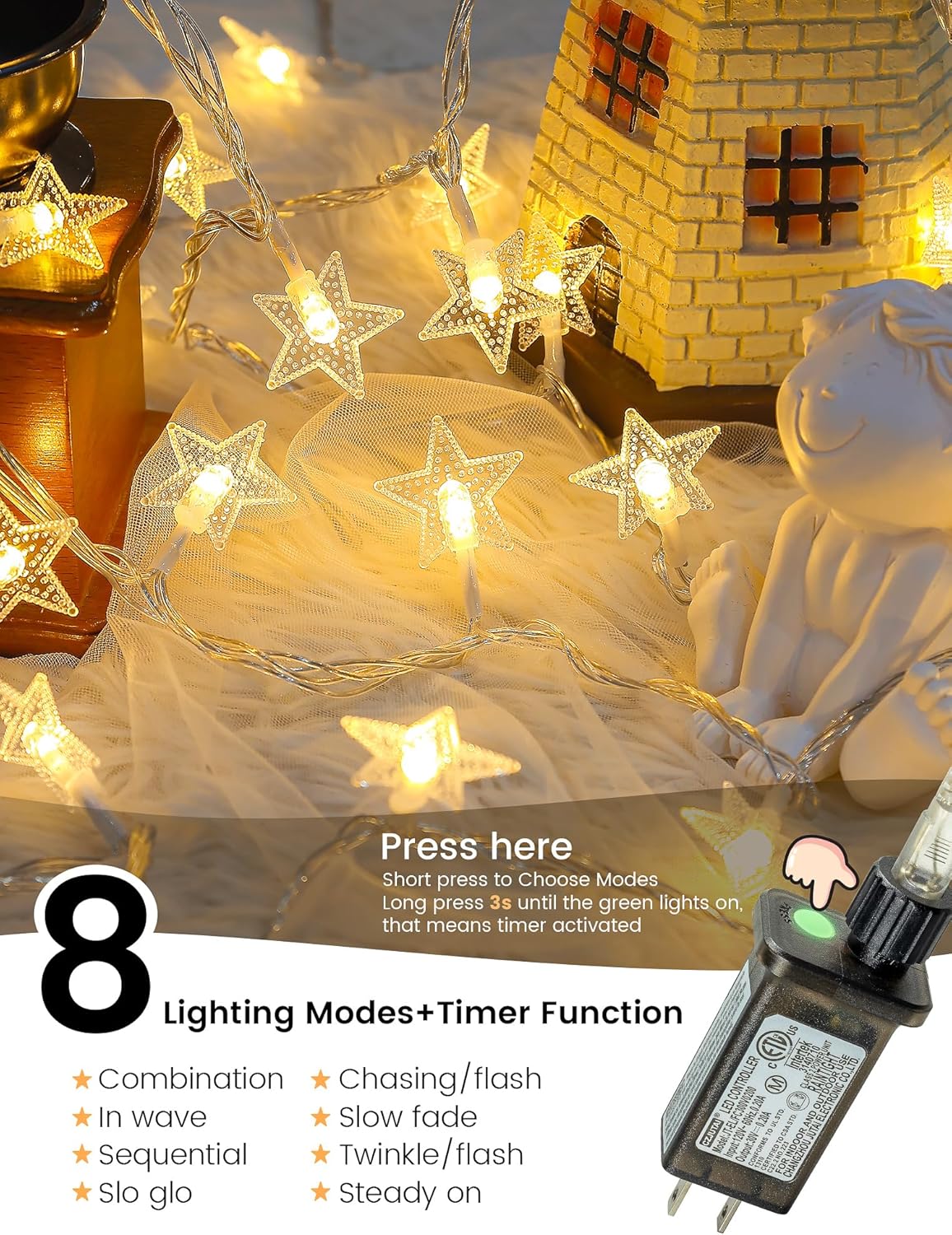 Star String Lights - 39ft 100LED Fairy Lights with Remote | Waterproof Indoor/Outdoor Decor - Warm White