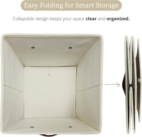 DECOMOMO Storage Bins - Fabric Cube Storage Bins with Labels for Shelves | 10.5" x 11" | Beige (2pcs)