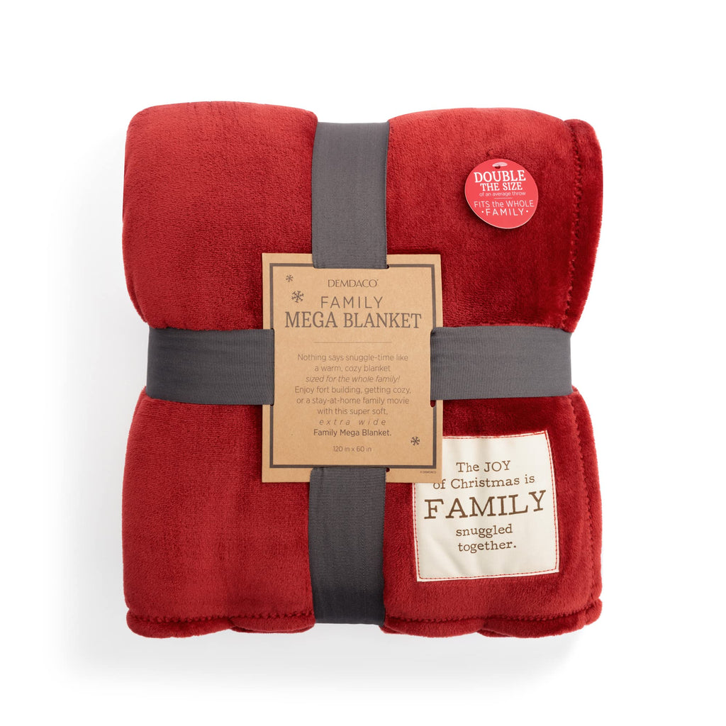 DEMDACO Cranberry Red Joy Family Snuggled 120 x 63 Fleece Mega Christmas Throw Blanket