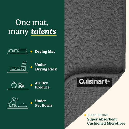 Cuisinart Dish Drying Mats - Ultra Absorbent XL 18" x 24" Geostripe | Foldable & Machine Washable