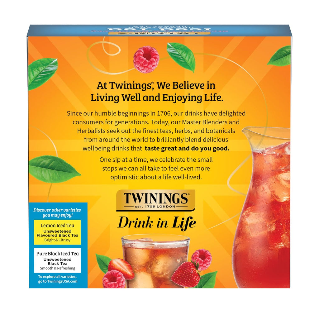 Twinings Strawberry & Raspberry Herbal Iced Tea - 72 Oversized Tea Bags | Unsweetened & Caffeine-Free