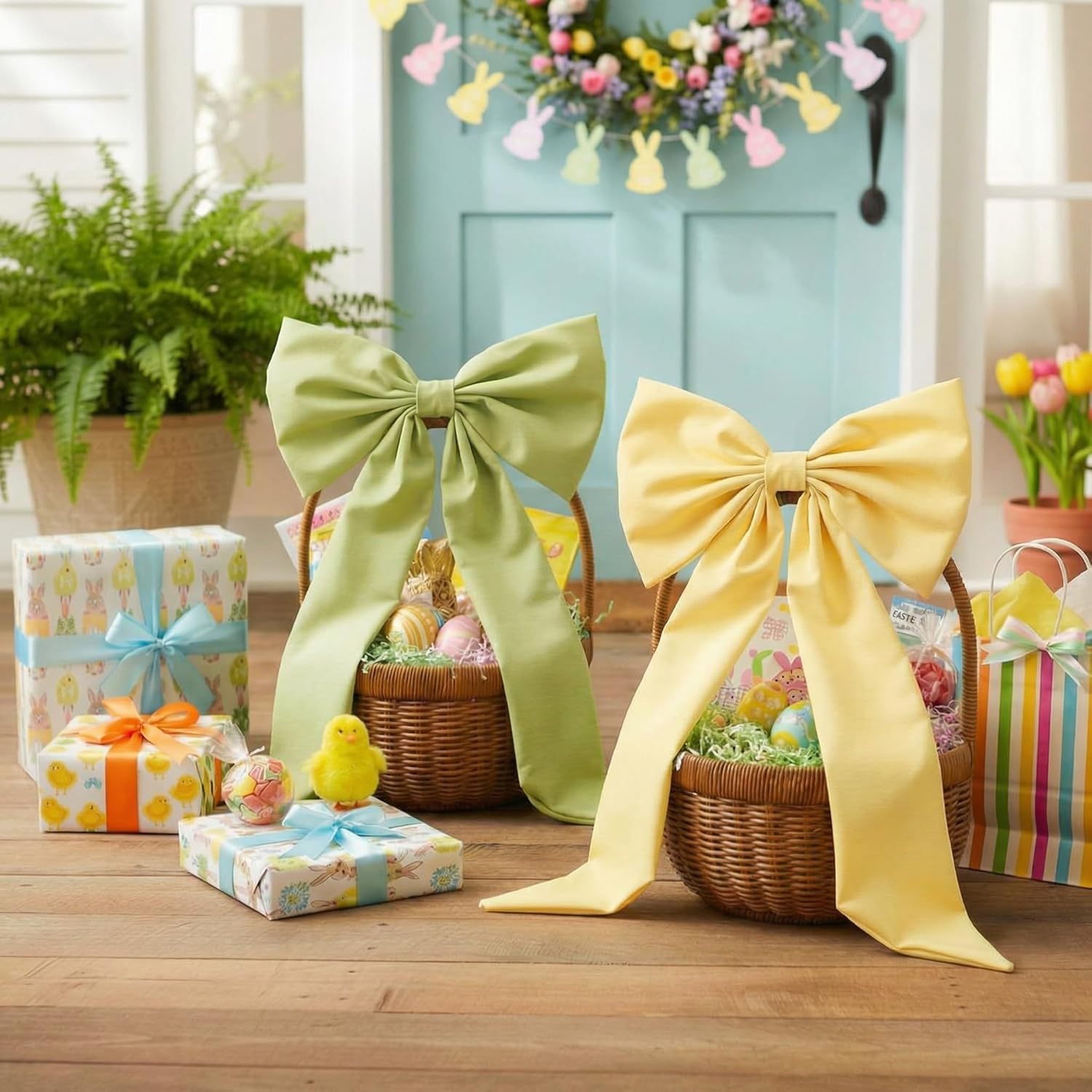 Suclain Easter Basket Bows - Colorful Spring Wreath Decorations | 11.8 x 19.7 Inch DIY Craft Bows