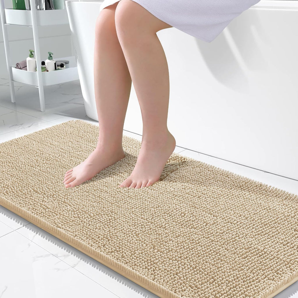 OLANLY Bathroom Rugs - Extra Soft Chenille Bath Mats | Quick Dry, Machine Washable, 50x30, Beige