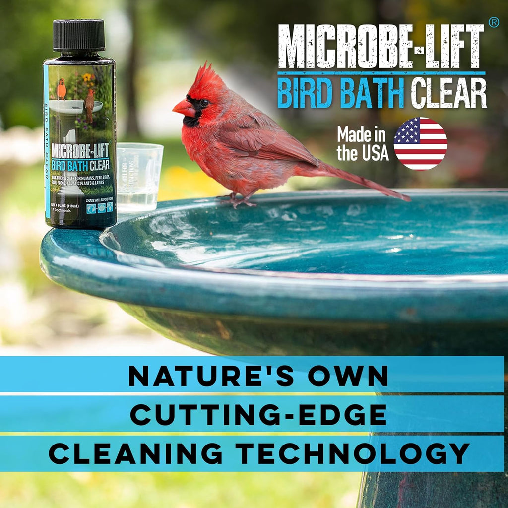 Microbe-Lift Bird Bath Cleaner - Two-in-One Natural Formula for Clear Water - 4 Oz - Safe for Birds, Fish & Frogs