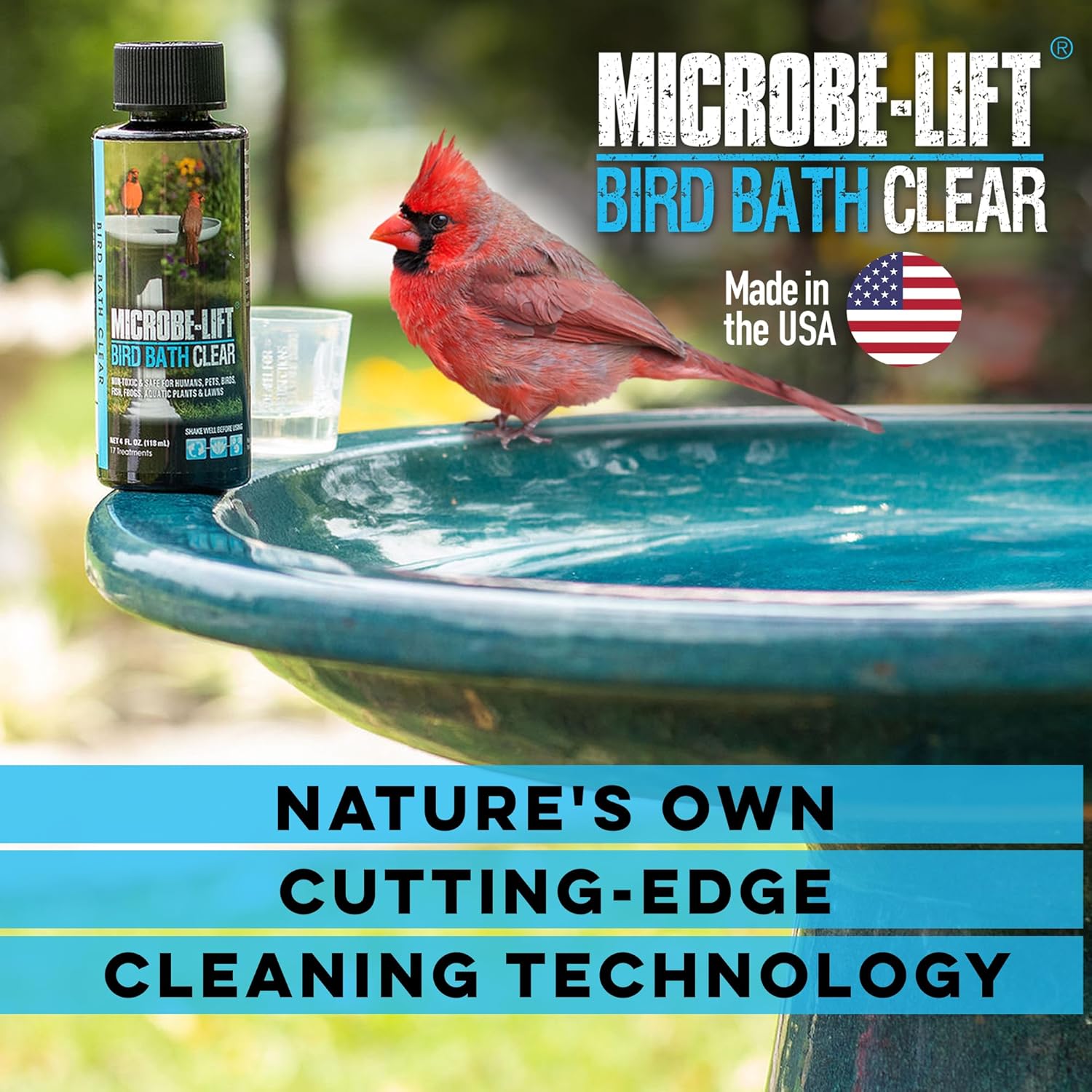 Microbe-Lift Bird Bath Cleaner - Two-in-One Natural Formula for Clear Water - 4 Oz - Safe for Birds, Fish & Frogs