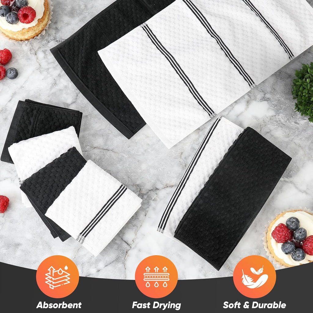 Skiennix Oven Mitts Set - 500°F Heat Resistant Gloves with Silicone Grip & Kitchen Towels | 2 Gloves, 2 Potholders, 4 Towels