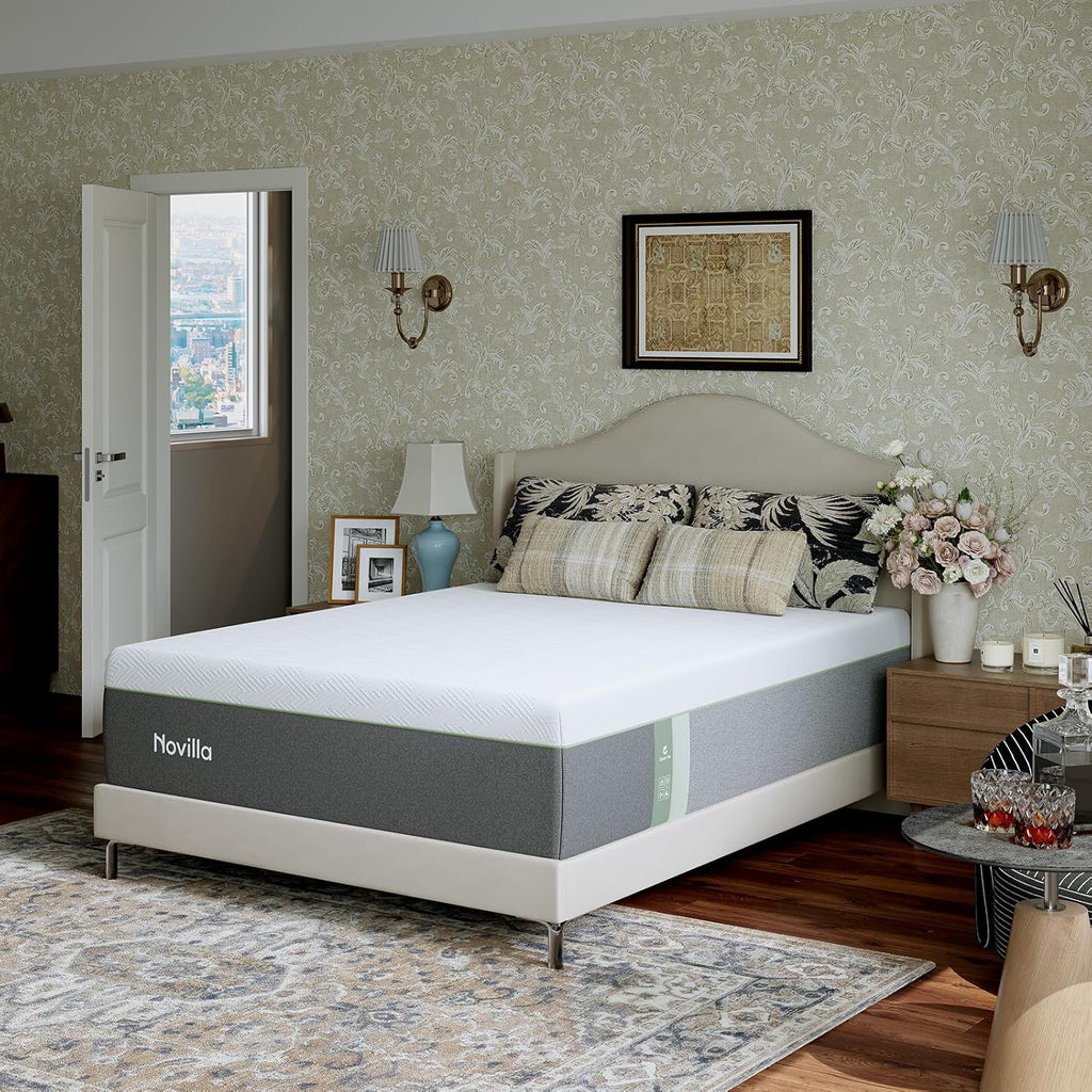 Novilla Bliss Green Tea Queen Mattress - 14 Inch Gel Memory Foam for Cooling Comfort & Spine Alignment