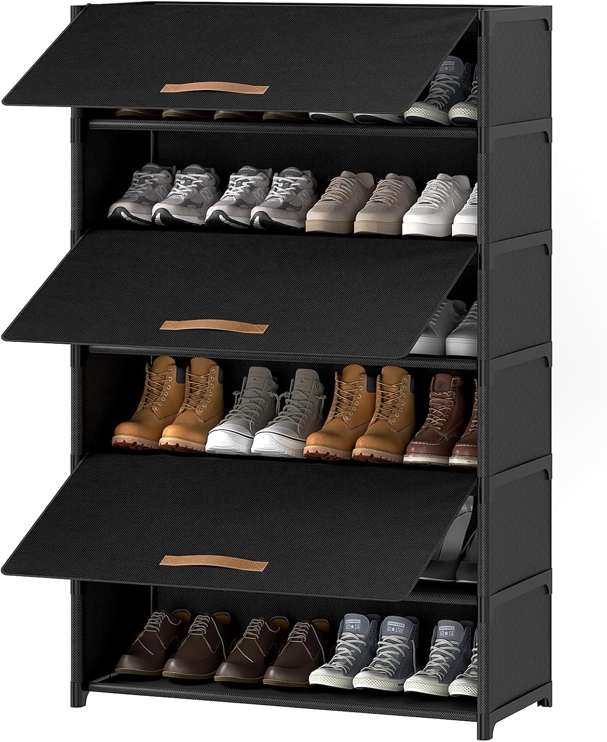 Regine Switzerland 7-Tier Shoe Rack - Stylish Storage Cabinet for 28 Pairs | Black Organizer for Closet & Entryway