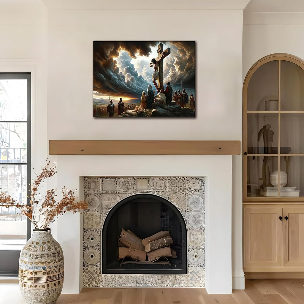 Yaneiro Framed Jesus Canvas Wall Art - Inspirational Good Friday Decor for Living Room | 12x16 Inch