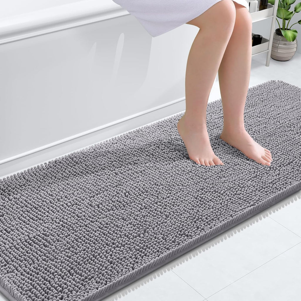 OLANLY Bathroom Runner Rugs - Extra Soft Chenille Bath Mats | 70x24, Quick Dry & Machine Washable, Grey