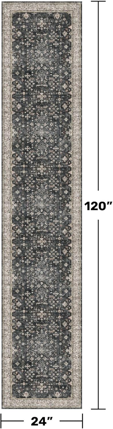 Skiennix Black Boho Washable Hallway Runner Rug - Extra Long Non-Slip Carpet for Kitchen, Bathroom & Entryway