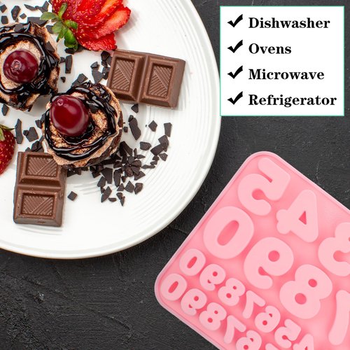 Guduling 2 Pcs Number Chocolate Mold,Silicone 0-9 Number Molds for Chocolate,Reusable Numbers Mold,Happy Birthday Cake Decorations Cupcake Baking Molds for Party,Pink & Gray
