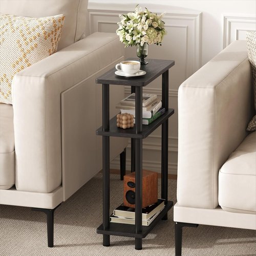 Apicizon Narrow Side Table - 3-Tier Slim End Table with Storage Shelf for Small Spaces | Black