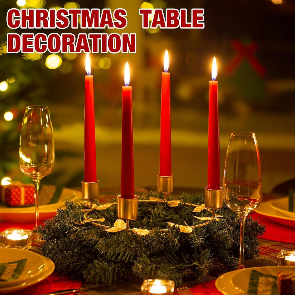 Norfolk Pine | 2 Pcs Christmas Advent Wreath Candle Holder - Gold Ring Design for Festive Table Centerpiece