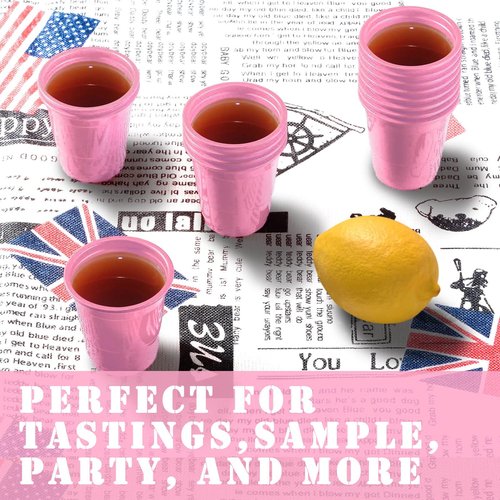 HAOZAN 100ct 2oz Mini Light Pink Shot Glasses, Disposable Small Plastic Cups for Parties, Weddings, Events – Bulk Pack