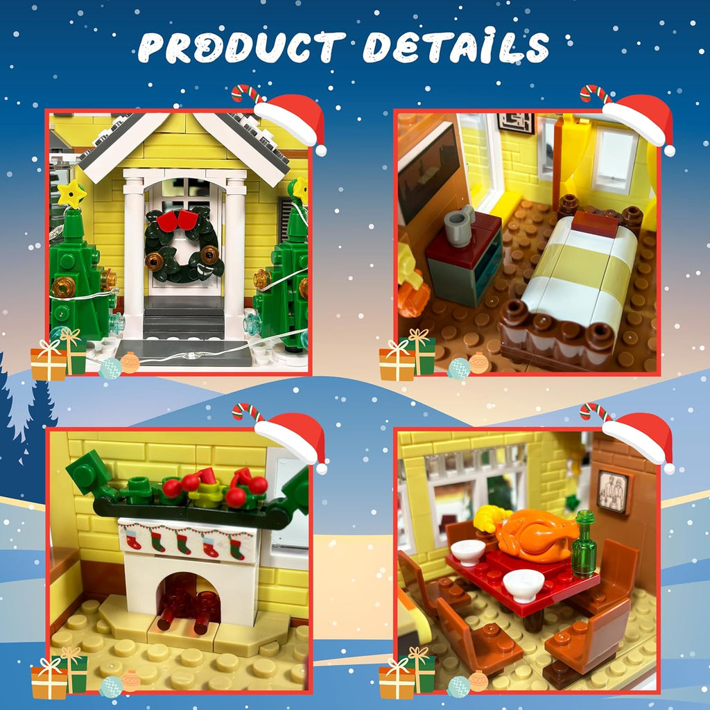 Snow Village Building Set - 2-in-1 Christmas Vacation House & RV with LED Lights | 1726 PCS