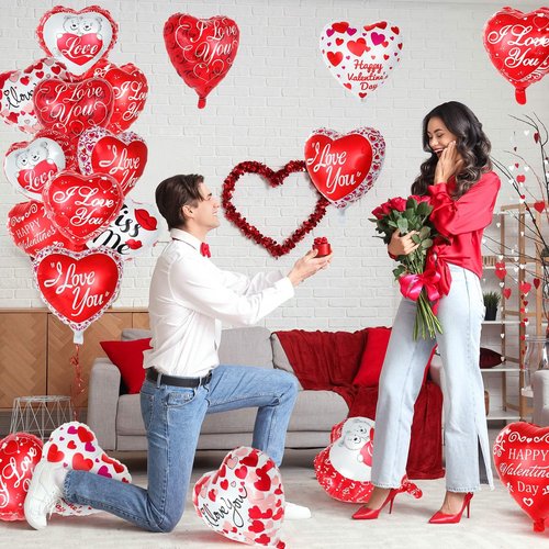 36 Pcs Valentine’s Day Heart Balloons, 18 Inch Heart Foil Balloons, Happy Valentine’s Day Romantic Love Mylar Balloon for Birthday, Engagement, Wedding, Anniversary Party Supplies