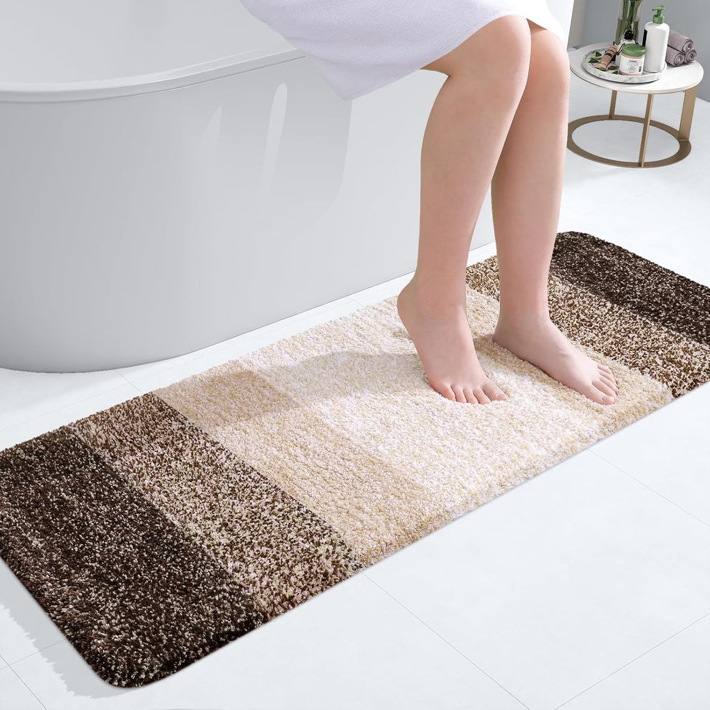OLANLY Bathroom Runner Rug - Extra Soft Microfiber Mat with Rubber Backing | 47x17 Inches, Quick Dry, Light Brown